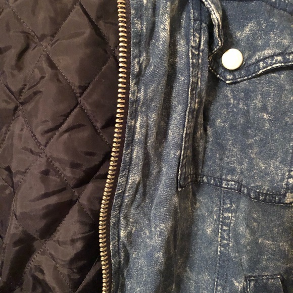 Washed Denim Print Bomber Jacket - Picture 2 of 4